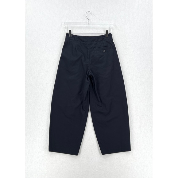 COS Pleated Barrel Leg Chino Pant Women 2 Navy Blue High Rise Crop Ankle Balloon - Picture 4 of 14